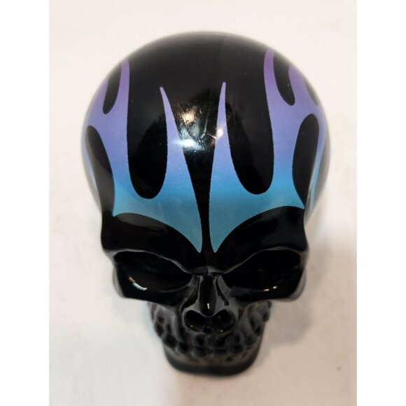 Flaming Skull Plastic Piggy Bank Blue Purple Black w/ Stopper Halloween Decor - Picture 2 of 15